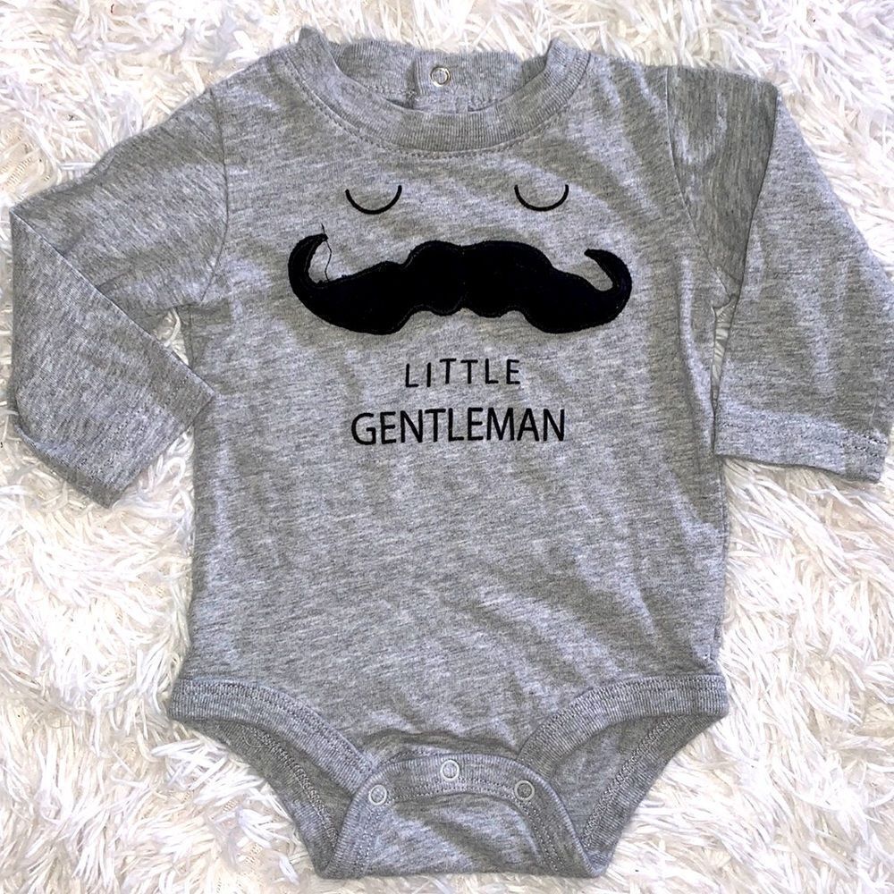 Koala Baby Boy’s Gray Little Gentleman 3D Appliqué Mustache Long Sleeve Top 0-3M